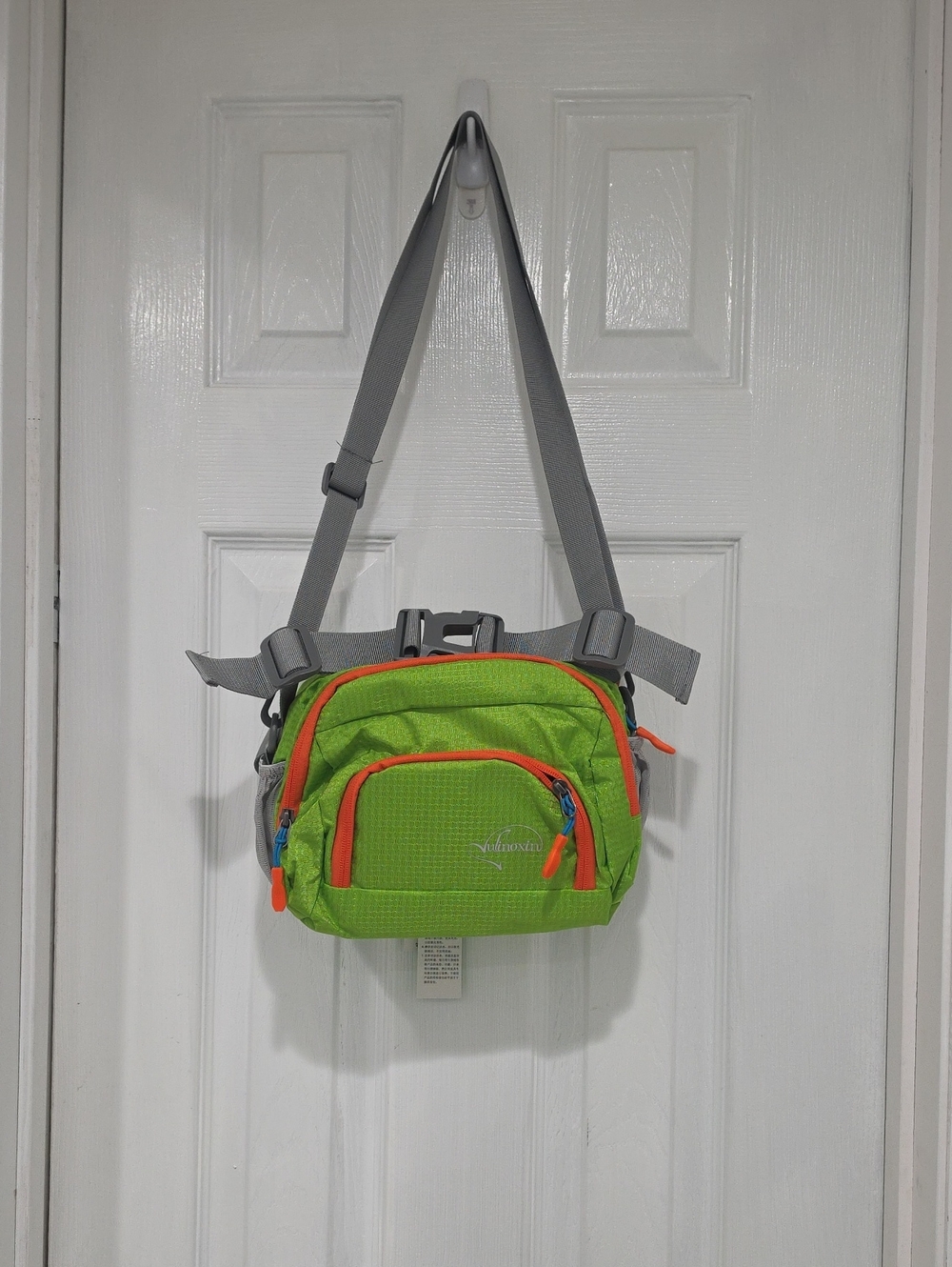 Women's Large Lime Green Crossbody Waist Bag with Orange Accents